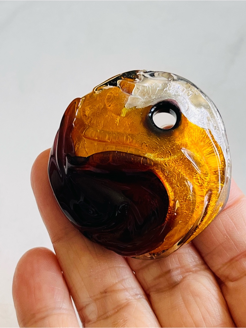 Handcrafted Murano Style Art Glass Pendant - Amber & Brown Swirl - Picture 7 of 8